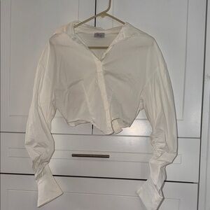 Oh Polly Cropped White Button-Front Blouse Top